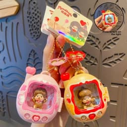 Retro Tv Doll Keychain Light Up Miniature Plastic Blind Box Charm Press To Shine Aesthetic Y2k Bag Gifts For Women And Teens