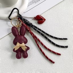 New PU Leather Bunny Keychain Heart Decoration Key Holders Hanging Charm Solid Color Bag Pendant Accessories Gift