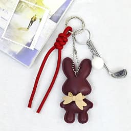 New PU Leather Bunny Keychain Heart Decoration Key Holders Hanging Charm Solid Color Bag Pendant Accessories Gift