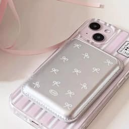 Korean Cute Bow MagSafe Wallet Magnetic Card Holder for iPhone 17 16 15 14 Pro Max PU Leather Pocket Phone Bag Accessory INS