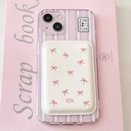 Korean Cute Bow MagSafe Wallet Magnetic Card Holder for iPhone 17 16 15 14 Pro Max PU Leather Pocket Phone Bag Accessory INS