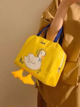 Little Yellow Duck Lunch Box Bag, Insulated Lunch Bag, Portable Student Lunch Box, Aluminum Foil Layer, Thickened, Stain-Resistant Canvas Tote Bag, 1 Piece