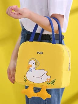 Little Yellow Duck Lunch Box Bag, Insulated Lunch Bag, Portable Student Lunch Box, Aluminum Foil Layer, Thickened, Stain-Resistant Canvas Tote Bag, 1 Piece