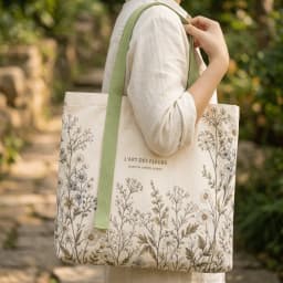 New Cotton Canvas Canvas Tote Bag Durable Lightweight Carry Bag Green Daisy Print Travel Bag Shopping Trips