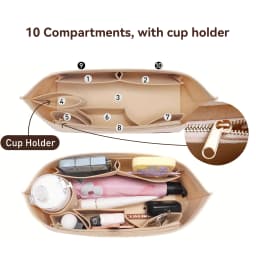 Purse Organizer Insert for Handbags & Base Shaper 2pc Set, Felt Organizer Insert Large Tote, Bag Organizer with Zipper, 3 Size