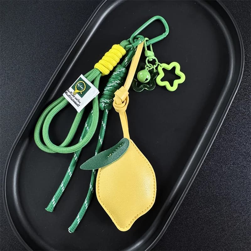 Cute Fruit Keychain Cartoon Lemon PU Leather Bag Pendant Birthday Gifts Car Keyring