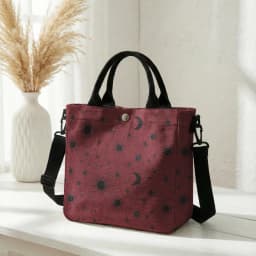 Purple Sun Moon Star Print Tote Bag Detachable Strap Crossbody Handbag For Women Daily Shopping