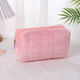 3-Piece Set of Plush Makeup Bags, Plaid Makeup Bag, Large Capacity Zippered Travel Toiletry Bag, Portable Multifunctional Storage Bag, Cute Makeup Brush Storage Pouch, Suitable for Women, Pink, Blue, White