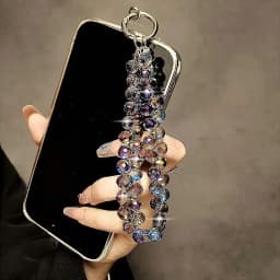 Luxury Sparkling Diamond Crystal Bead Wrist Strap Portable Chain Short Hanging Phone Charm Clip For Universal Use On Phone Cases
