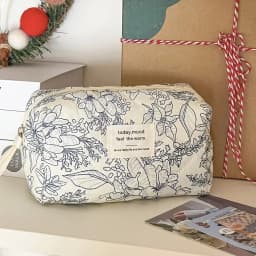 1pcs Cotton Black Flower Women Cosmetic Bag Fabric Storage Bags Small Big Capacity Travel Organzier Pouch Women Makeup Case