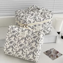 1pcs Cotton Black Flower Women Cosmetic Bag Fabric Storage Bags Small Big Capacity Travel Organzier Pouch Women Makeup Case