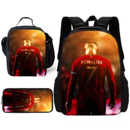 Football Star Child School Backpack with Lunch R-Ronaldos Bags ,Pencil Bags ,C-CR7 School Bags for Boys Girls Best Gift
