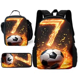 Football Star Child School Backpack with Lunch R-Ronaldos Bags ,Pencil Bags ,C-CR7 School Bags for Boys Girls Best Gift