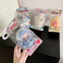 Cartoon Four Clover PVC Transparent Backpack Pendant Keychain Doll Bag Cute Storage Anime Figure Decoration Display Bag GirlGift