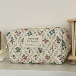 Storage Organizer Floral Puffy Quilted Makeup Bag Flower Printed Cosmetic Pouch Large Travel Cosmetic Bag Make up Aesthetic