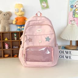 Japanese Y2k Aesthetic Star Transparent Backpack Women Students Casual Kawaii Star Schoolbag Girl High-capacity Preppy Backpacks