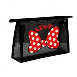 1pc Travel Black Bow Mesh Cosmetic Bag Zipper Makeup Bag For Women Wash Toiletry Bag Makeup Organizer Portable Storage Pouch