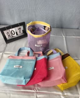 Ins Style Vibrant Bright Color Summer Mesh Tote Bag Small Cosmetic Bag Handbag Foldable Portable Toiletry Bag Women's Beach Bag