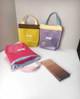 Ins Style Vibrant Bright Color Summer Mesh Tote Bag Small Cosmetic Bag Handbag Foldable Portable Toiletry Bag Women's Beach Bag