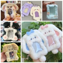 Cute Cartoon Rabbit/Dog/Cat Plush Photocard Case Photo Card Holder Portable INS Card Case Students Idol Photos Protective Cover