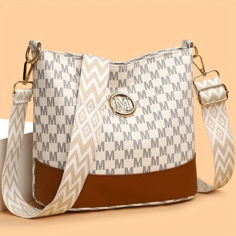 Elegant Women's Crossbody Bag with "M" Badge, Multi-Pocket Design, Adjustable Shoulder Strap, Perfect Gift for Women