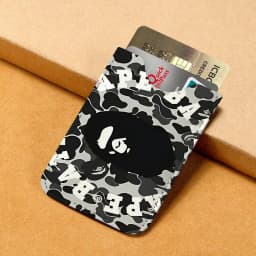 Luxurious B-bapeS Logo Men Leather Card Case, Minimalist Mini Credit/Bus ID Card Holder, Small Compact for Office Business