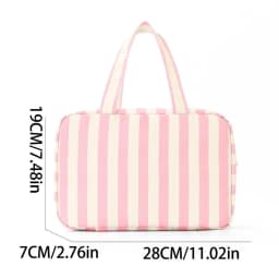 Portable Hanging Travel Toiletry Bag 4-Fold with Hook Makeup Bag Large Capacity Striped Cosmetic Bag Travel