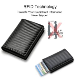 Rfid Carbon Fiber Credit Card Holder Wallets Men Brand Magic Trifold Leather Slim Mini Wallet Small Cardholder Money Bag Male