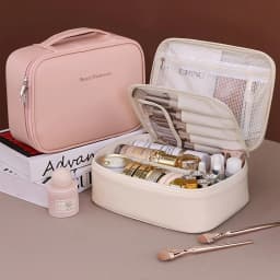 PU Leather Double Layer Makeup Bag Large Capacity Cosmetic Bags Luxury Cosmetics Organizer Women's Travel Essentials