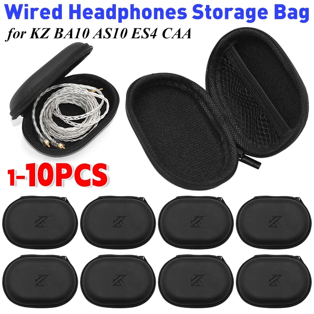 1-10PCS Wired Earbuds Case for KZ BA10 AS10 ES4 Wired Headphones PU Storage Box Portable Organizer Bag for KZ BA10 AS10 ES4