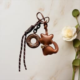 Cute Leather Cat Bag Charm Kawaii Donuts Keychain with Aesthetic Backpack Pendant Gift for Cat Lovers Women Girls