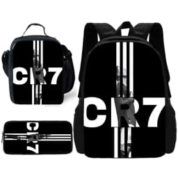 Child School Football R-RonaldoS CR7 Backpack with Lunch Bags ,Pencil Bags ,School Bags for Boys Girls Best Gift