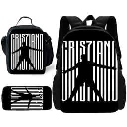 Child School Football R-RonaldoS CR7 Backpack with Lunch Bags ,Pencil Bags ,School Bags for Boys Girls Best Gift