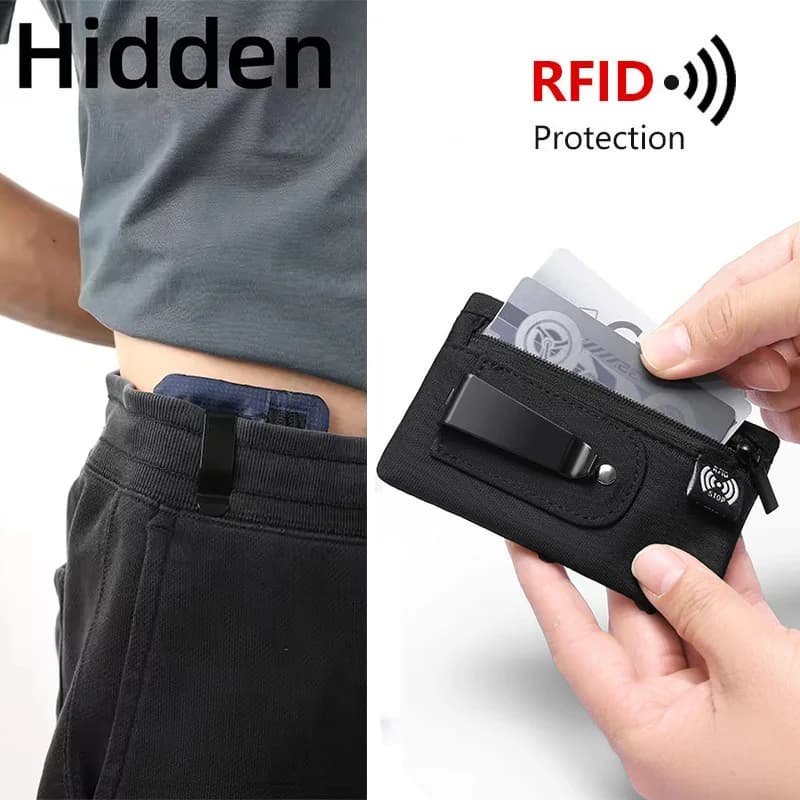 Travel Security Money Bag RFID Blocking Card Holder Purse Hidden Clip Stash for Men Women Secret Pocket Waist Pack Mini Wallet