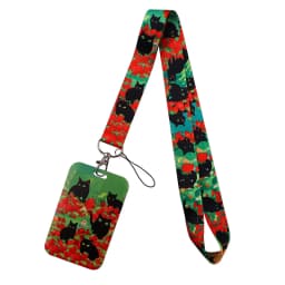 Black Cat Card Holder Lanyard Cartoon Animals Neck Strap Credit Card Case ID Badge Holders Credentials Protection Card Cover