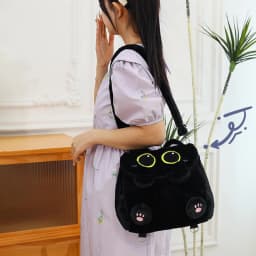 Black Cat Plush Backpack for Girls Cute Kitten Design Large Capacity Lightweight School Bag for Students Travel Daily Use