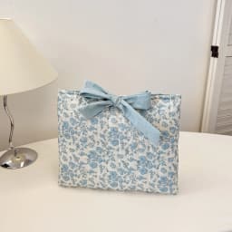 1PC Floral Quilted Makeup Bag with Bow Large Capacity Multifunctional Practical Lightweight College Style Unsealed Lined