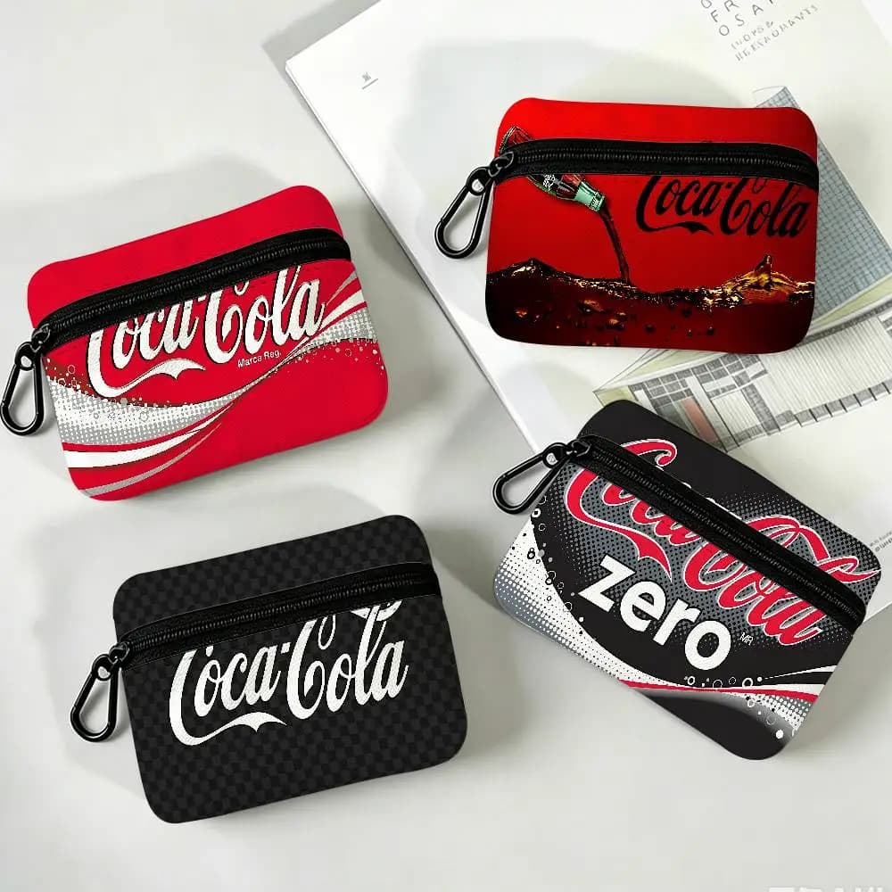 C-Coca C-Cola Oxford Fabric Mini Coin Wallet Smooth Zipper Hanging Design Multi-use Small Storage Bag For Travel