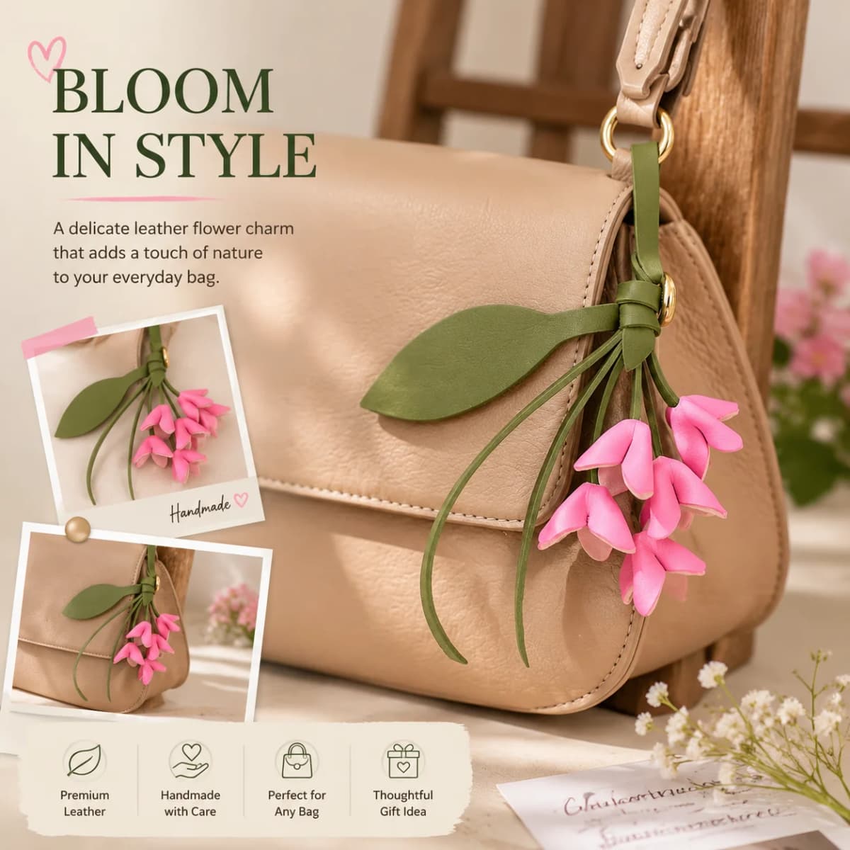 Cute Lily Bag Charm Creative Handmade PU Leather Flower Keychain Pendant Fashion Cartoon Bag Pendant Car Accessory Ornament
