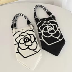 Fashion Flowers Knit Handbag Women Shoulder Bag Color Contrast Portable Ladies Beach Handbag Shopping Tote