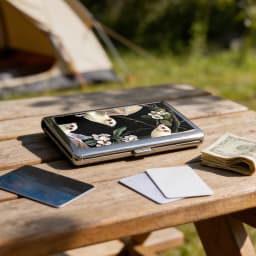 Multi-function Card Holder with Easy Snap Art Deco Illustration Versatile Metal Cigarette Case Vintage-Style Gift for Him & Her