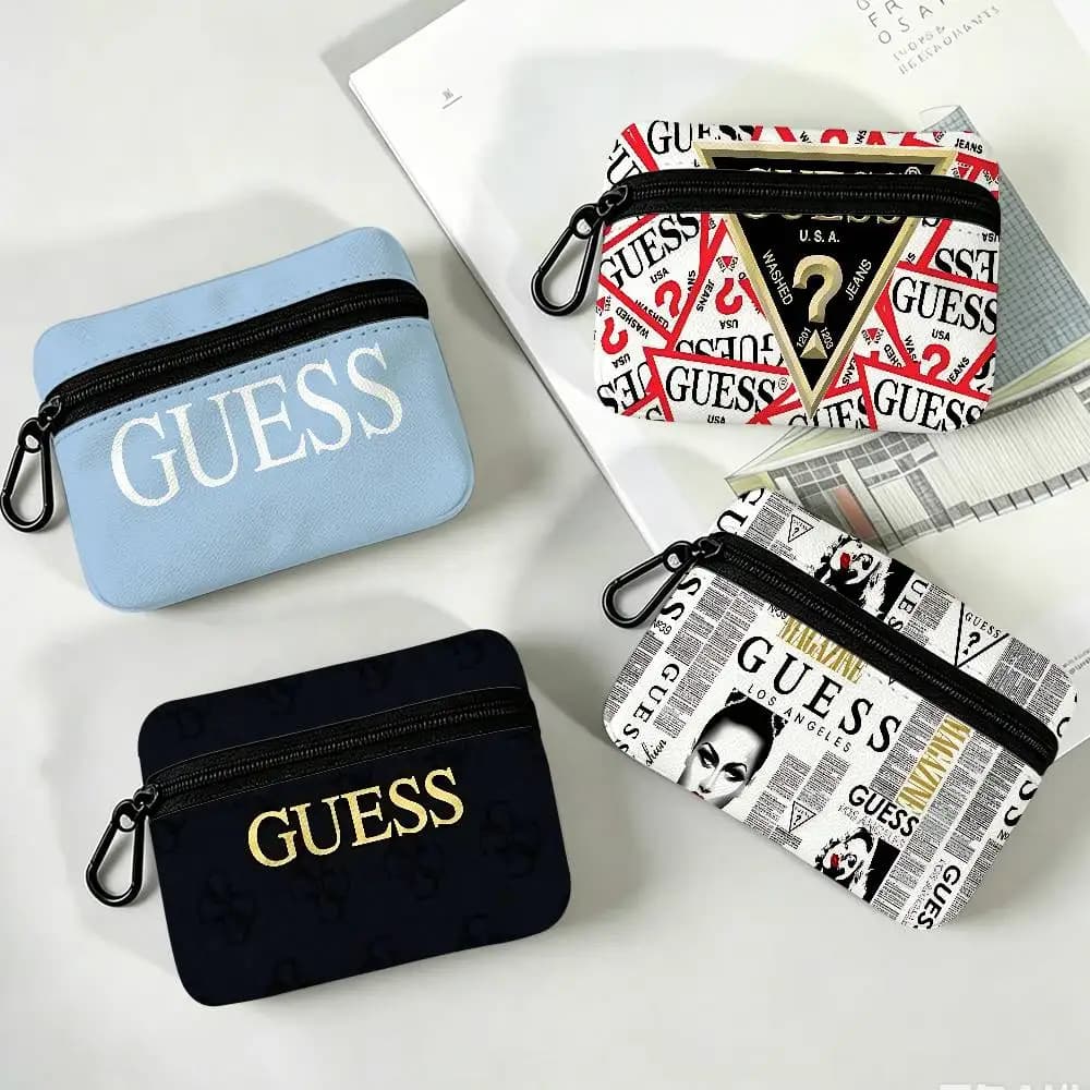G-Guess-s logo White Oxford Cloth Zipper Coin Purse Lightweight Hanging Key Pouch Card Holder For Daily Use