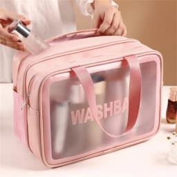 Fashion Portable Large Capacity Makeup Bag; Double Layer Frosted Dry Wet Separation Wash Bag; Multifunctional Travel Storage Bag