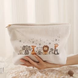 Small Animal Pattern Printed Corduroy Zipper Makeup Bag Storage Bags Cosmetic Makeup Bag Multifunctional Wash Bag with Lining