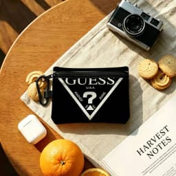 Blak G-Guess-s Logo Lightweight Oxford Fabric Coin Purse Carabiner Hook Design Mini Card Key Organizer Bag