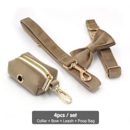 Light Coffee Velvet Harness for Dogs Personalized Mini Size Collar for Cat Tiny Dogs Soft Adjustable Bowtie Collar and Leash Set