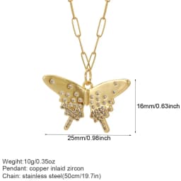 Bow Necklace for Women Cute Butterlfy Heart Pendant Gold Color Stainless Steel Long Chain Collars Neck Cadenas Para Hombre en