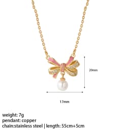 Bow Necklace for Women Cute Butterlfy Heart Pendant Gold Color Stainless Steel Long Chain Collars Neck Cadenas Para Hombre en