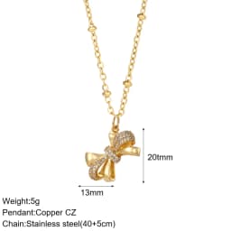 Bow Necklace for Women Cute Butterlfy Heart Pendant Gold Color Stainless Steel Long Chain Collars Neck Cadenas Para Hombre en
