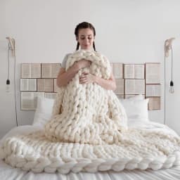Handmade Chunky Knit Blanket Large Thick Wool Bulky Knitting Throw for Bedroom Decor Pet Bed Chair Mat Rug Grey